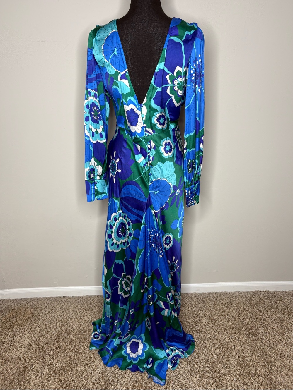 RIXO Long Sleeve Floral Maxi Dress in Blue and Green - Picture 3 of 4